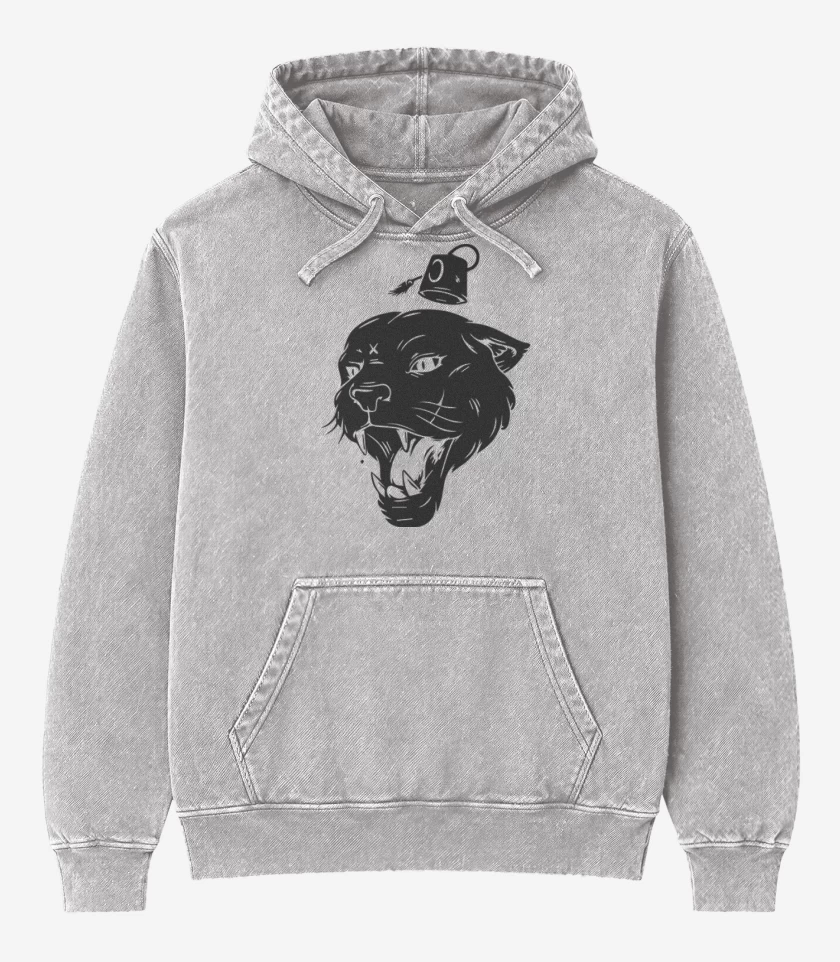 Poleron Canguro Acid Wash Gris Melange de Pantera