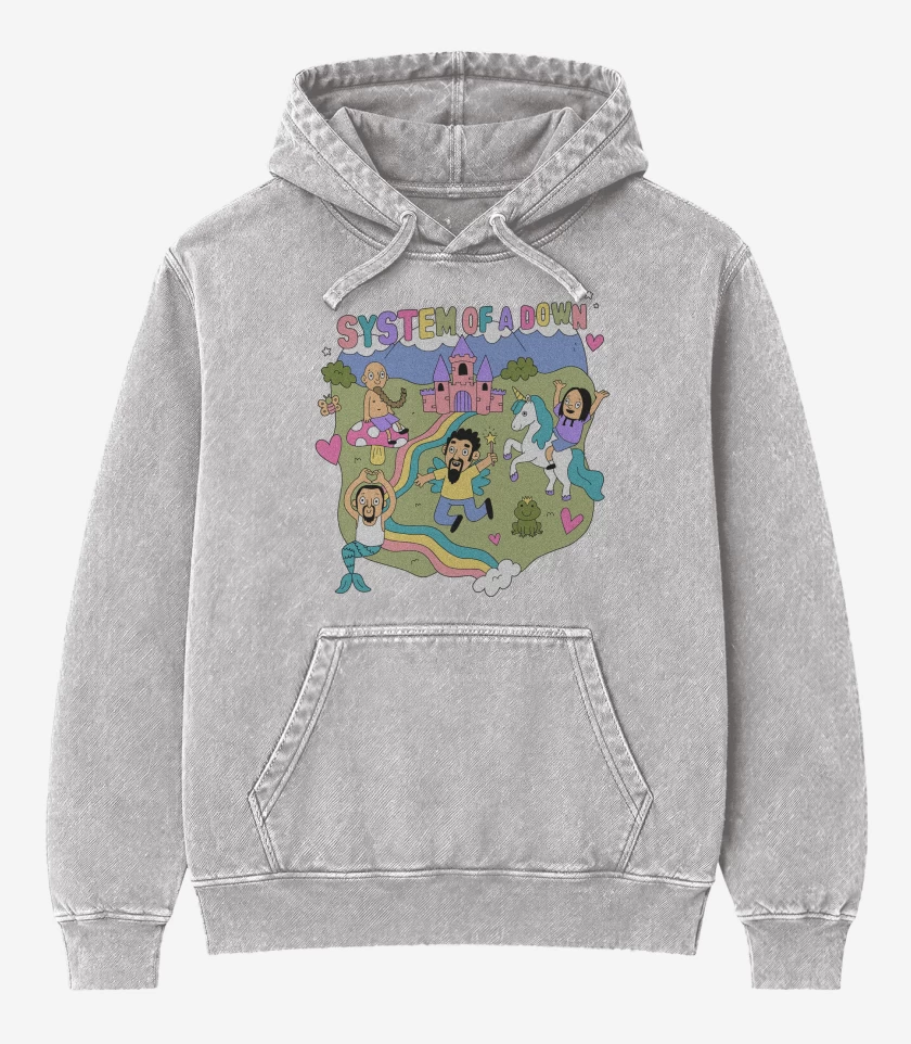 Poleron Canguro Acid Wash Gris Melange de Happy System of a Down