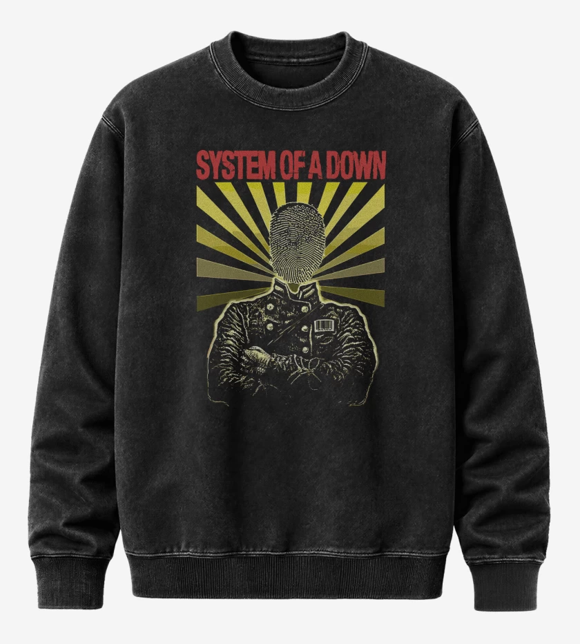 Poleron Polo Acid Wash Negro de System of a Down Dactilar