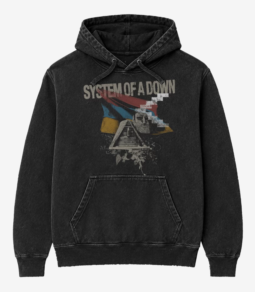 Poleron Canguro Acid Wash Negro de System of a Down LATAM
