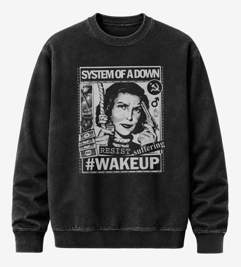 Poleron Polo Acid Wash Negro de System of a Down Wake Up