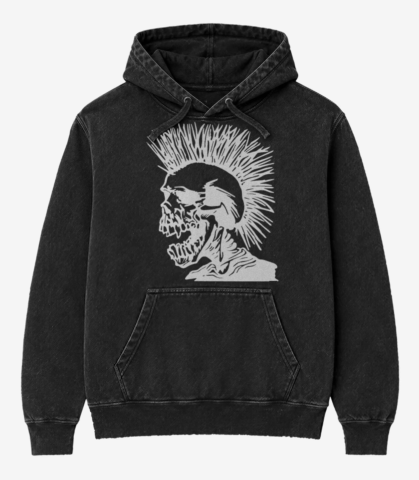 Poleron Canguro Acid Wash Negro de The Exploited Calavera Punk 