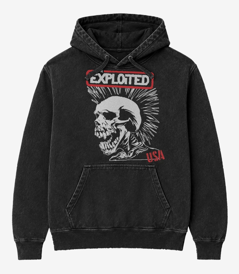 Poleron Canguro Acid Wash Negro de The Exploited USA