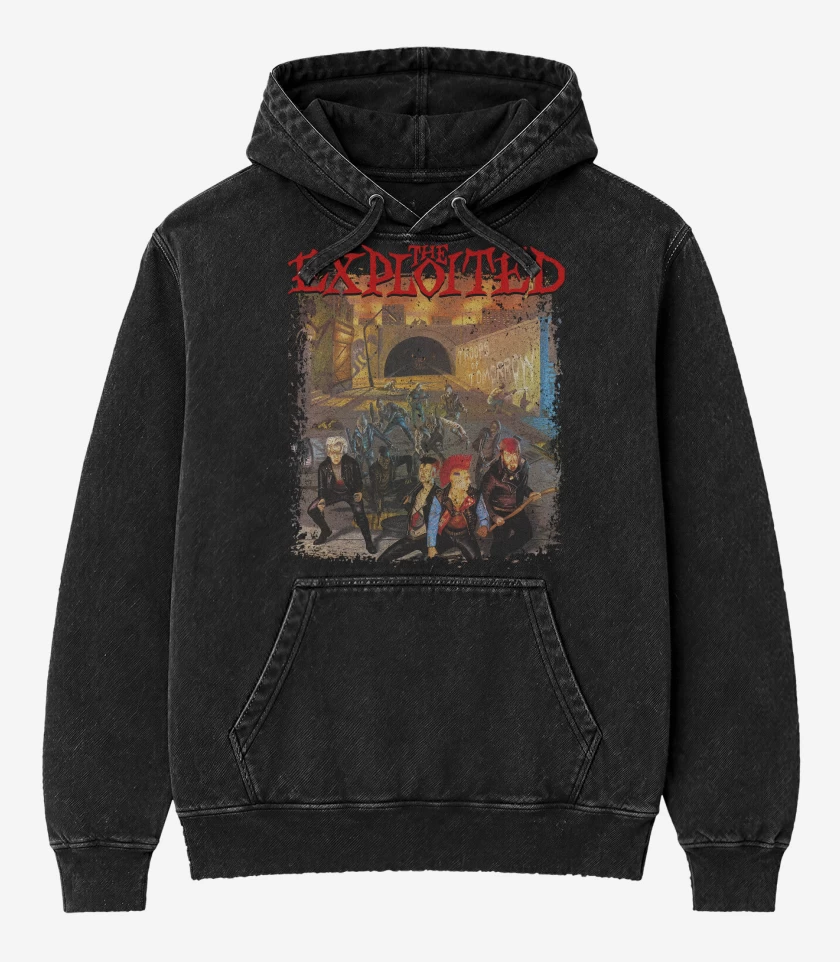 Poleron Canguro Acid Wash Negro de The Exploited Troops of Tomorrow