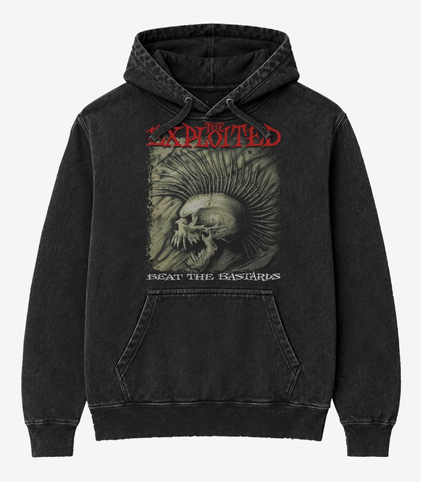 Poleron Canguro Acid Wash Negro de The Exploited Beat the Bastards