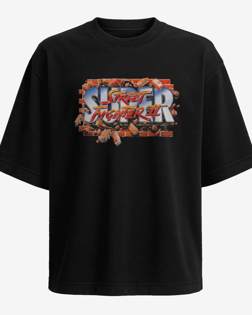 Polera Oversize Negro de Super street fighter II snes