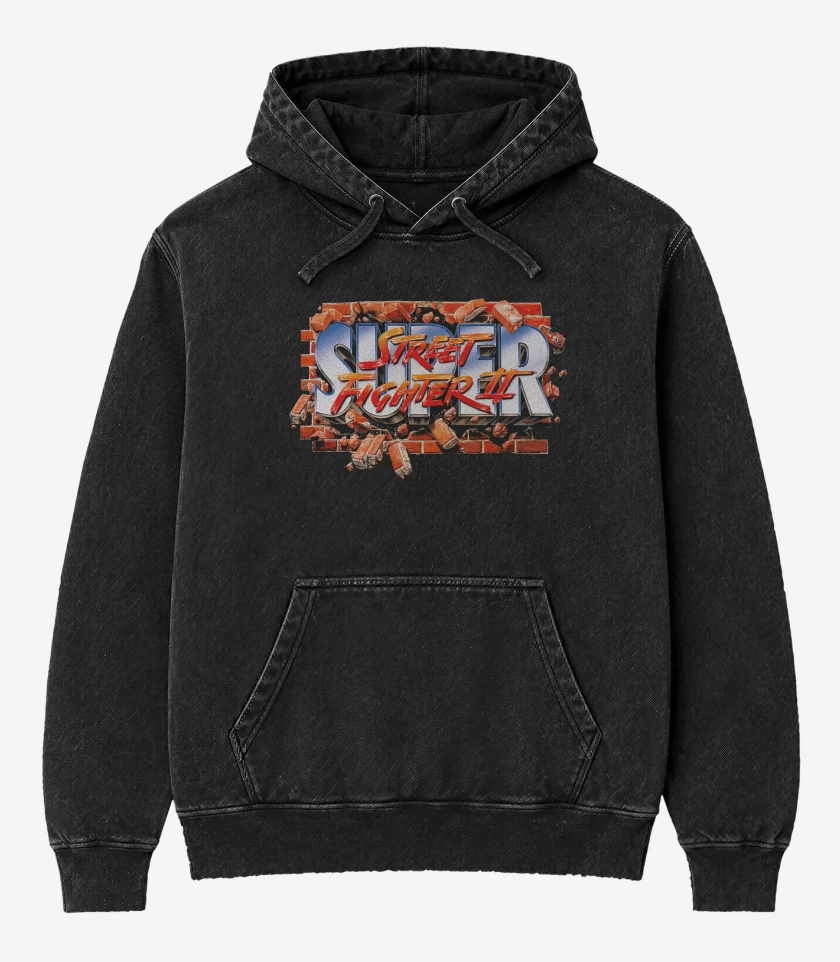 Poleron Canguro Acid Wash Negro de Super street fighter II snes