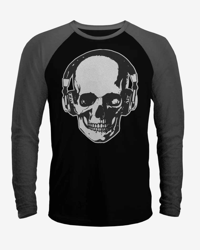 Polera Raglan Negro / Negro Heather de Calavera Audifonos