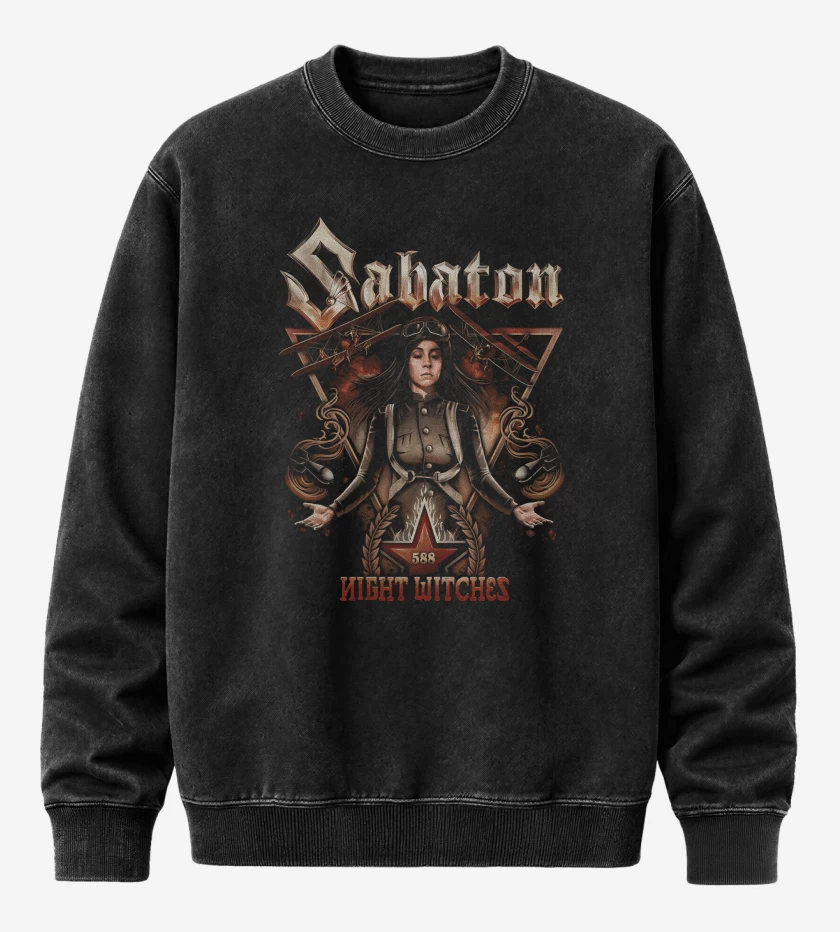 Poleron Polo Acid Wash Negro de Sabaton Night Witches