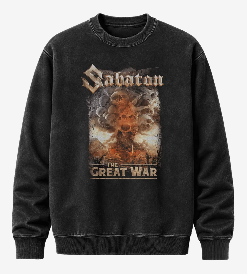 Poleron Polo Acid Wash Negro de Sabaton The Great