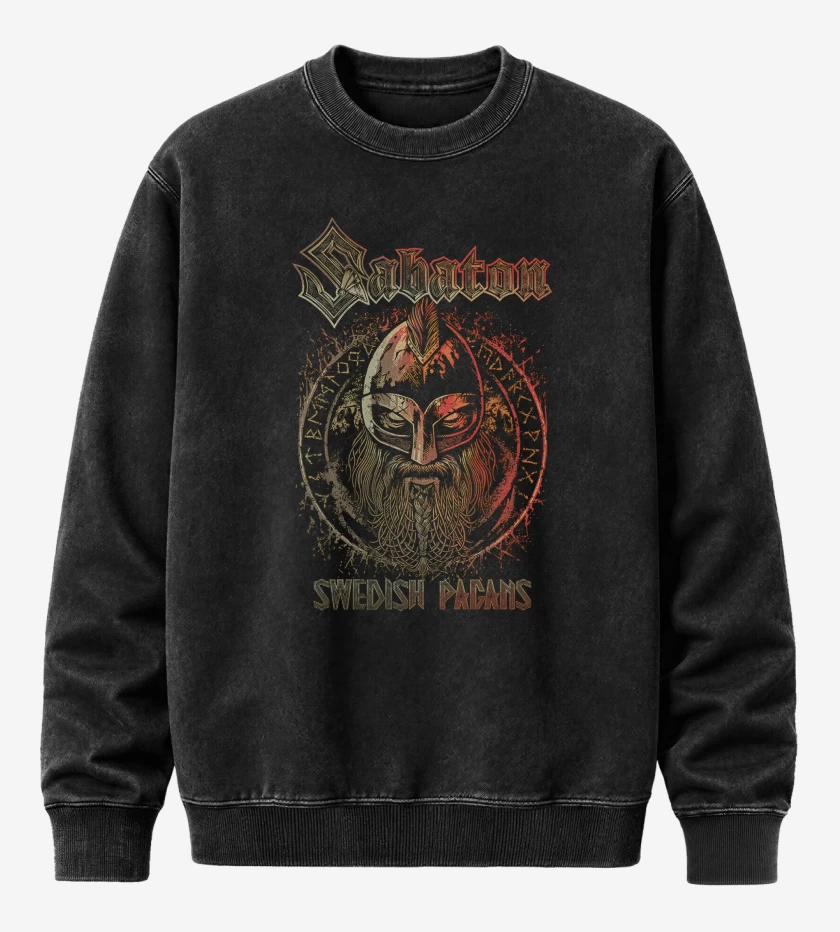 Poleron Polo Acid Wash Negro de Sabaton Swedish Pagans