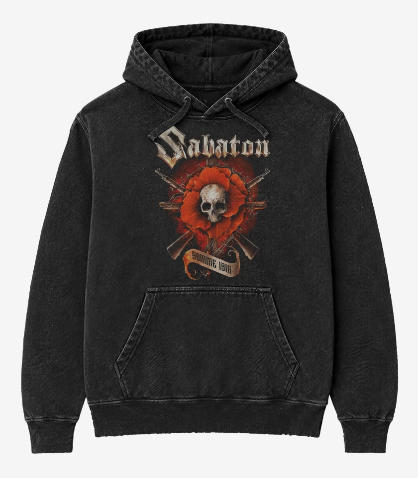 Poleron Canguro Acid Wash Negro de Sabaton Somme 1916