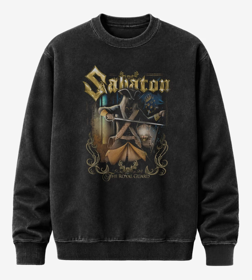 Poleron Polo Acid Wash Negro de Sabaton The Royal Guard