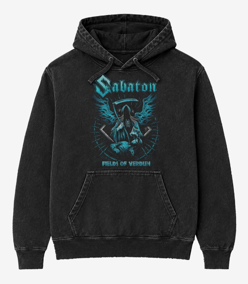 Poleron Canguro Acid Wash Negro de Sabaton Fields of Verdun