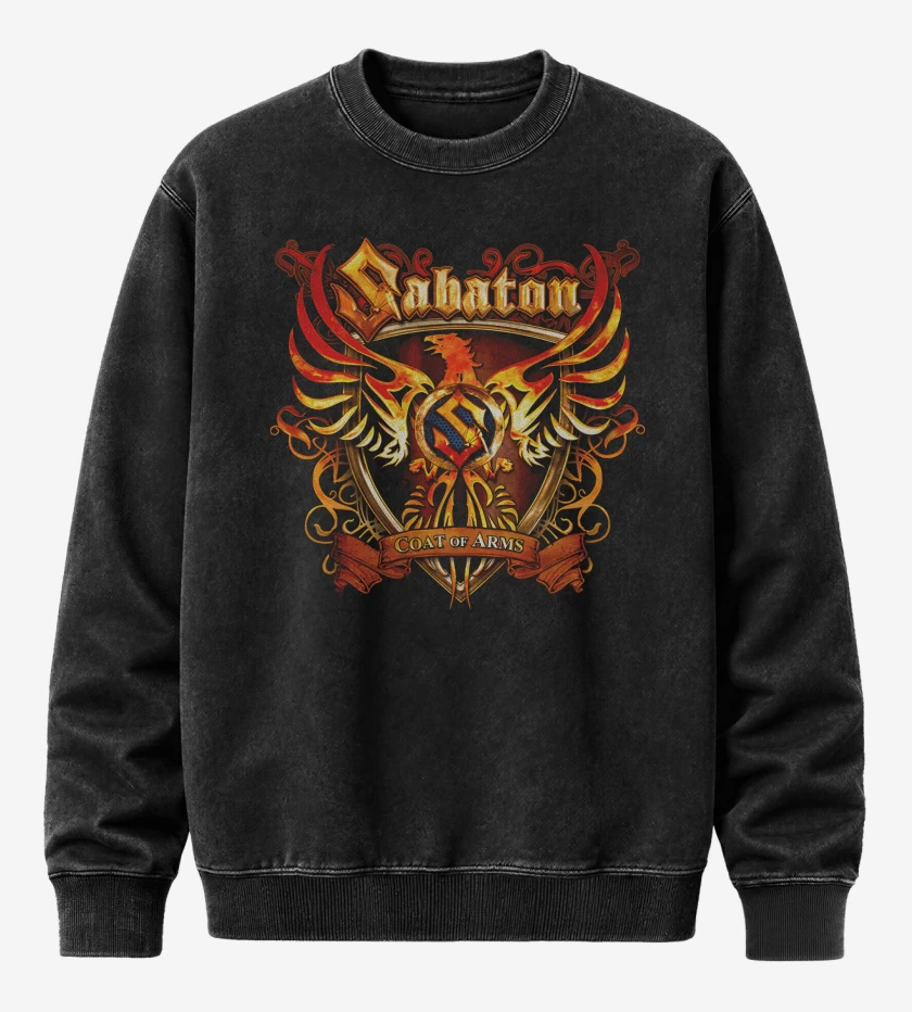 Poleron Polo Acid Wash Negro de Sabaton Coat of ARMS