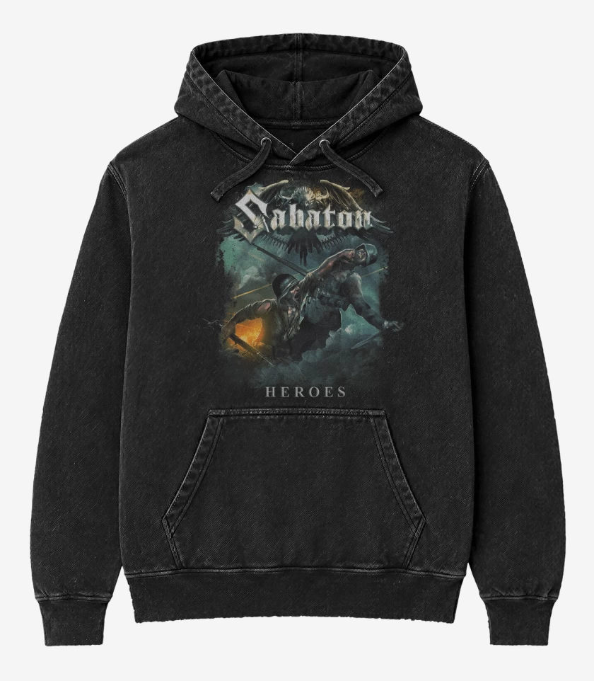 Poleron Canguro Acid Wash Negro de Sabaton Heroes