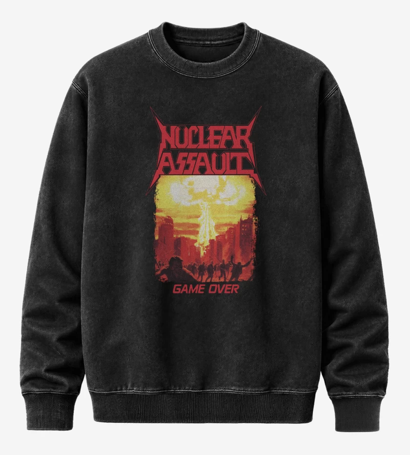 Poleron Polo Acid Wash Negro de Nuclear Assault Game Over