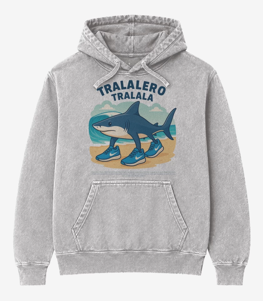 Poleron Canguro Acid Wash Gris Melange de Tralalero tralala