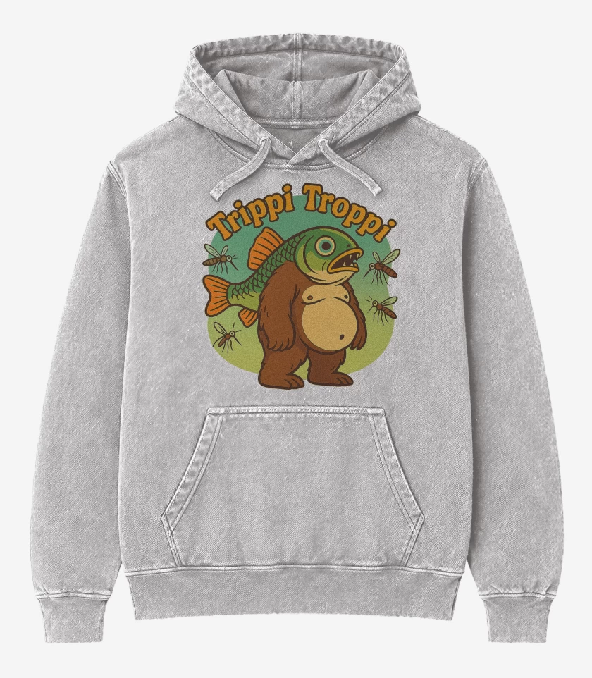 Poleron Canguro Acid Wash Gris Melange de Trippi troppi