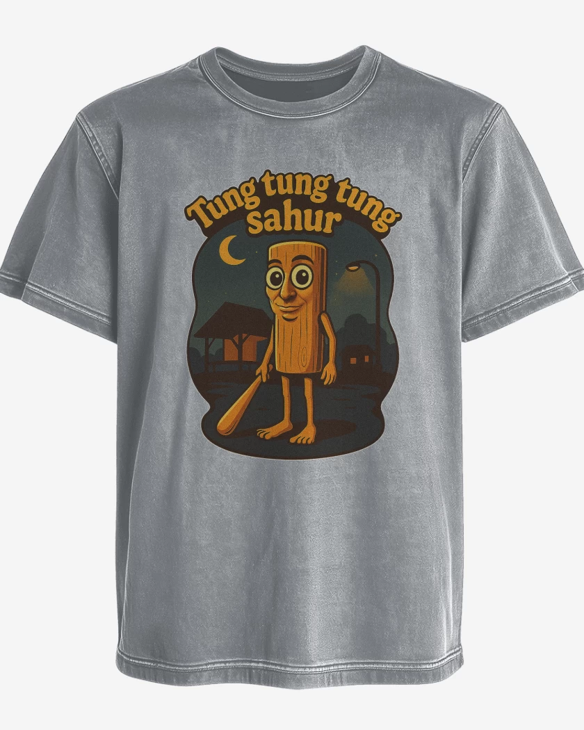 Polera desgastada Gris Melange de Tung tung tung sahur