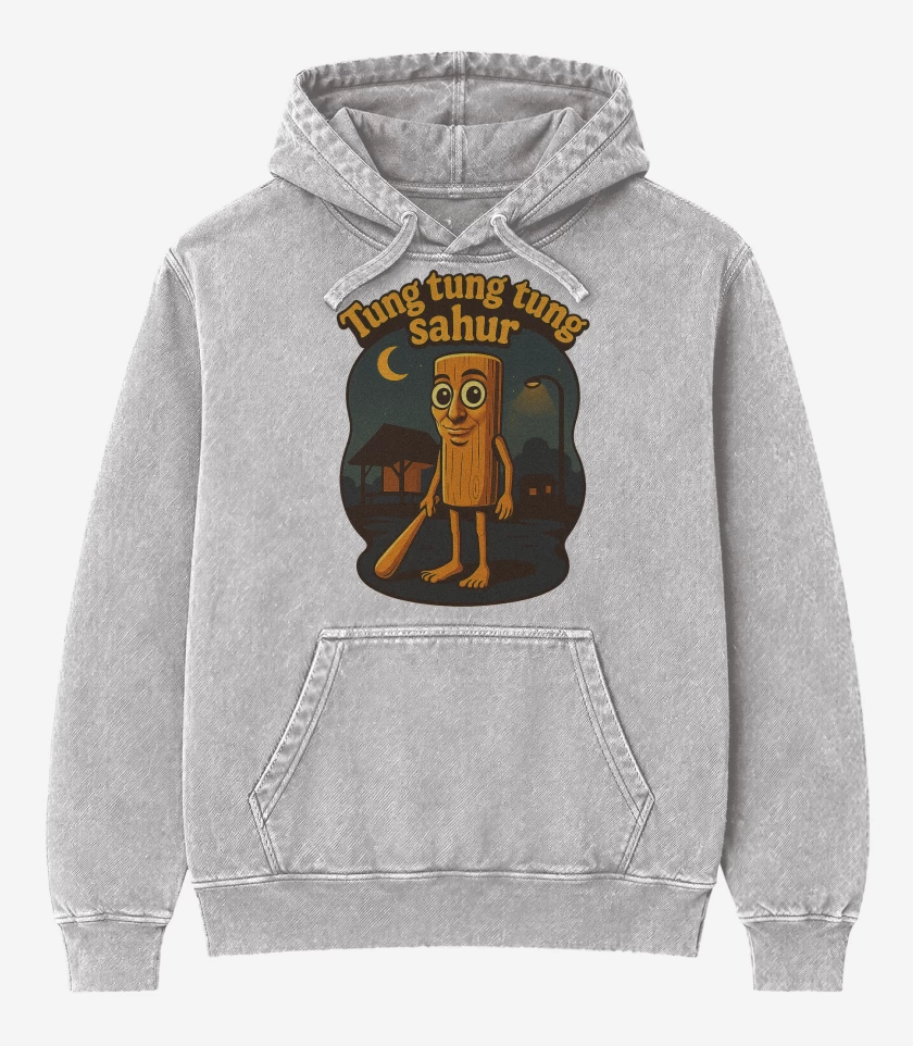Poleron Canguro Acid Wash Gris Melange de Tung tung tung sahur