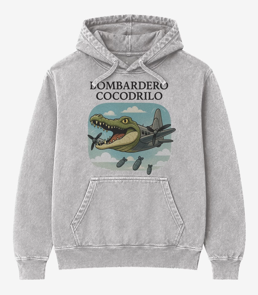 Poleron Canguro Acid Wash Gris Melange de Bombardero cocodrilo