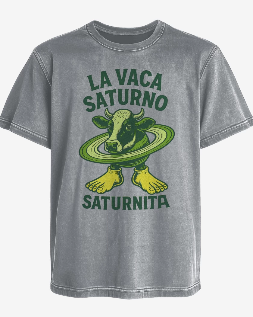Polera desgastada Gris Melange de La vaca saturno saturnita