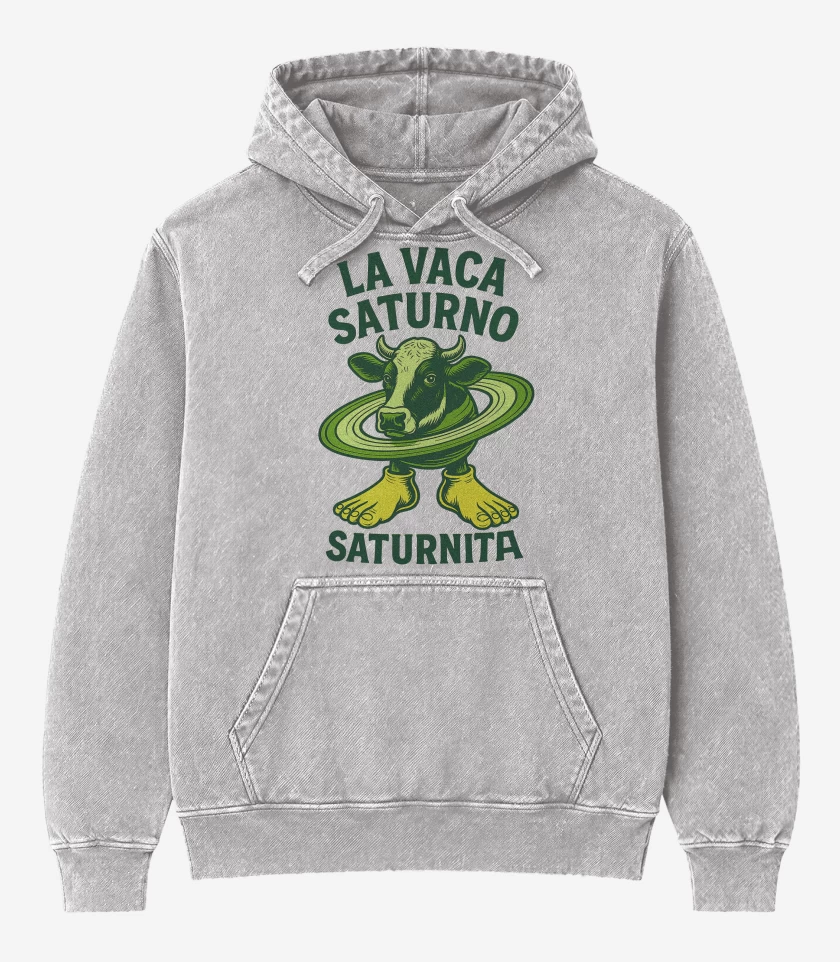 Poleron Canguro Acid Wash Gris Melange de La vaca saturno saturnita