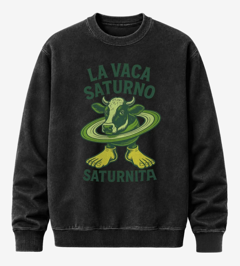Poleron Polo Acid Wash Negro de La vaca saturno saturnita