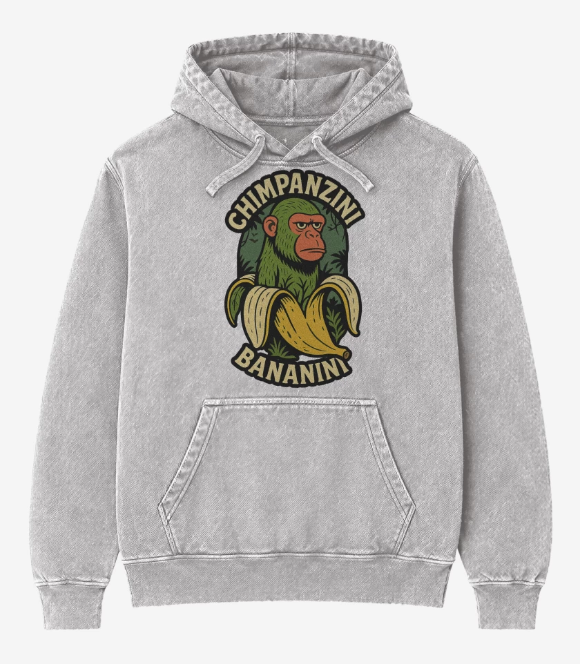 Poleron Canguro Acid Wash Gris Melange de Chimpanzini bananini
