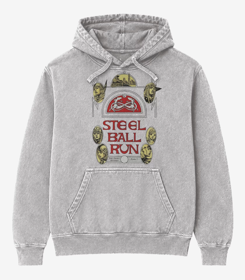 Poleron Canguro Acid Wash Gris Melange de Jojos Steel Ball Run