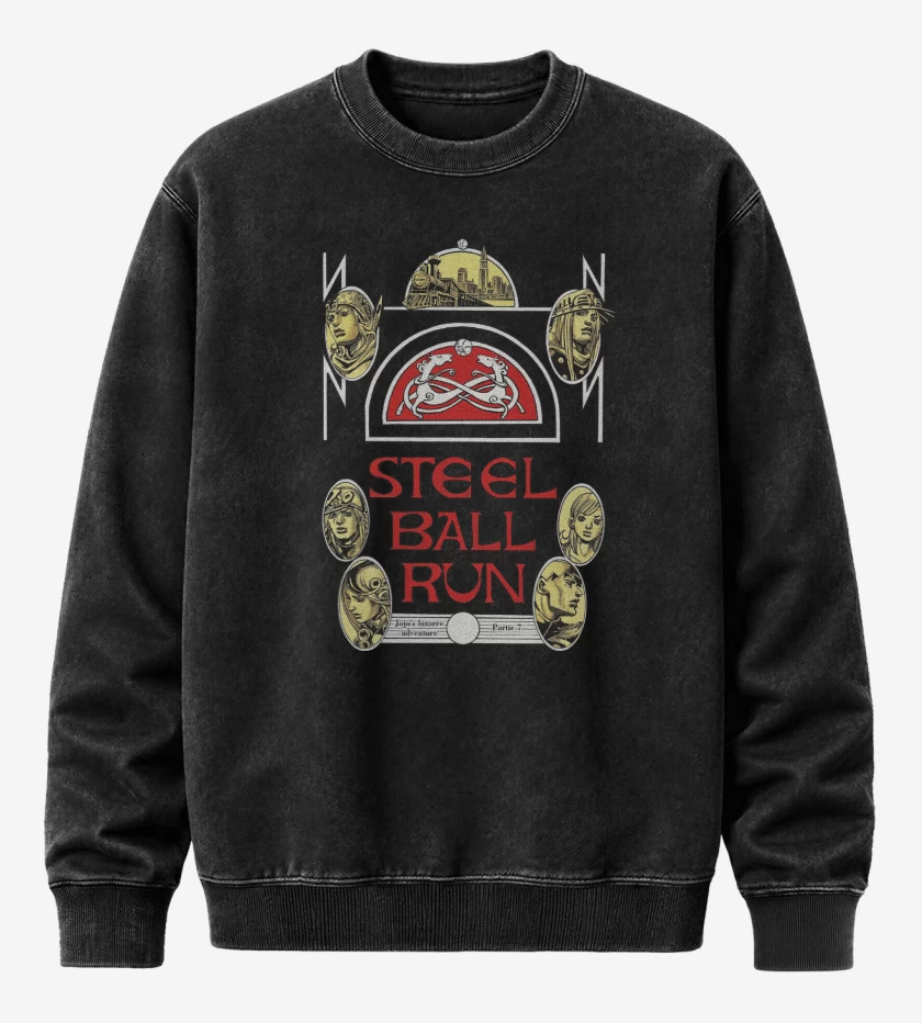 Poleron Polo Acid Wash Negro de Jojos Steel Ball Run