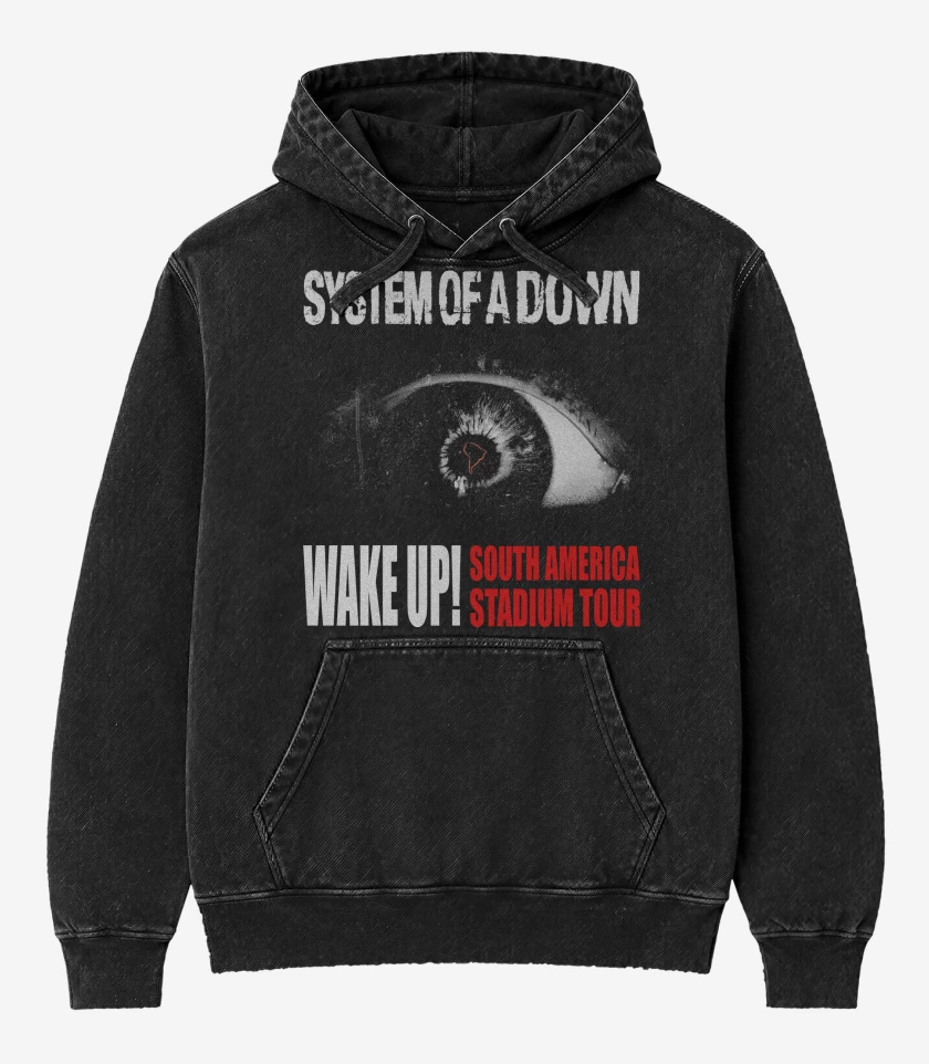 Poleron Canguro Acid Wash Negro de System of a Down Wake Up Tour
