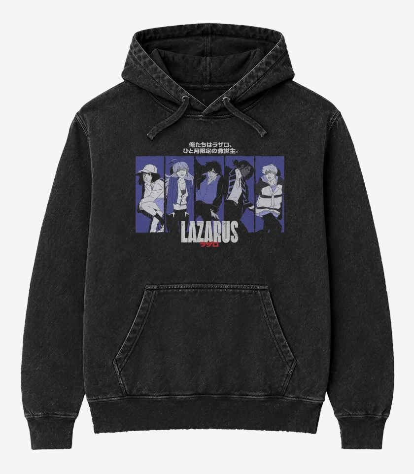 Poleron Canguro Acid Wash Negro de Lazarus Anime