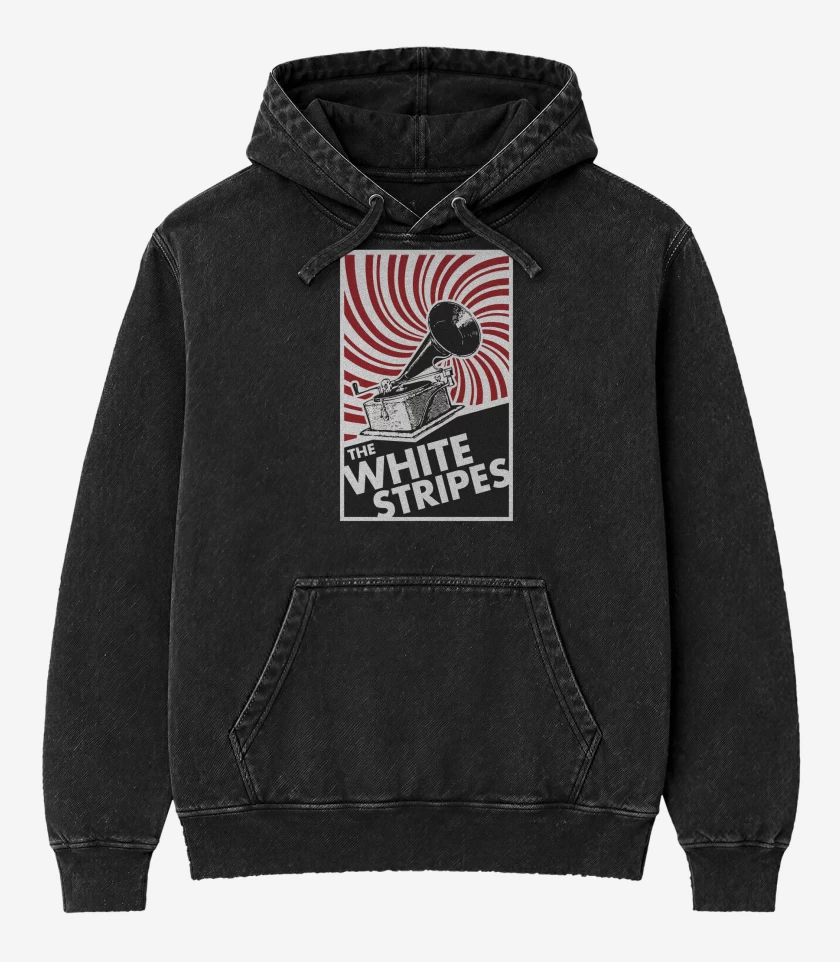 Poleron Canguro Acid Wash Negro de The White Stripes