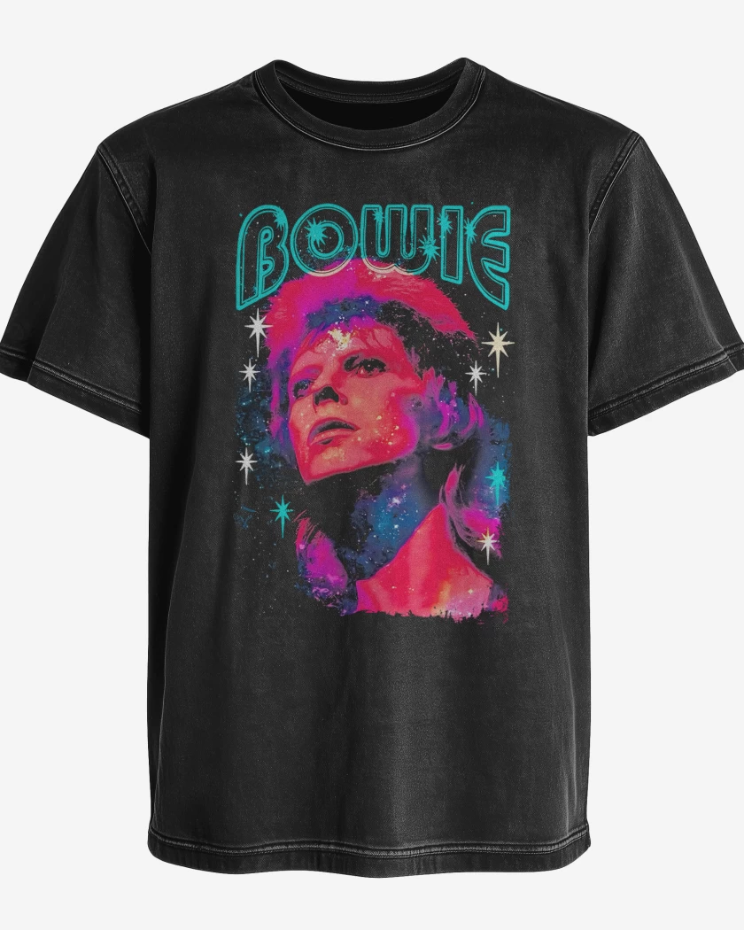 Polera desgastada Negro de Bowie Starman