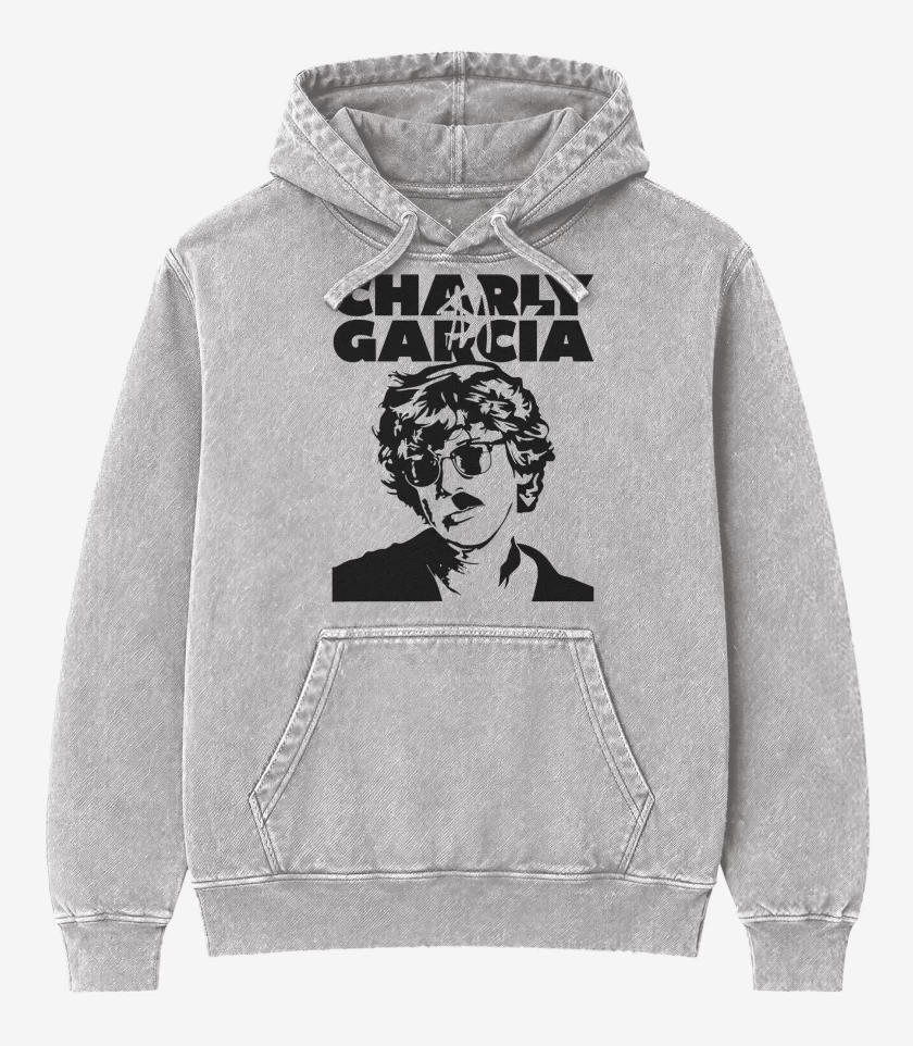Poleron Canguro Acid Wash Gris Melange de Charly Garcia