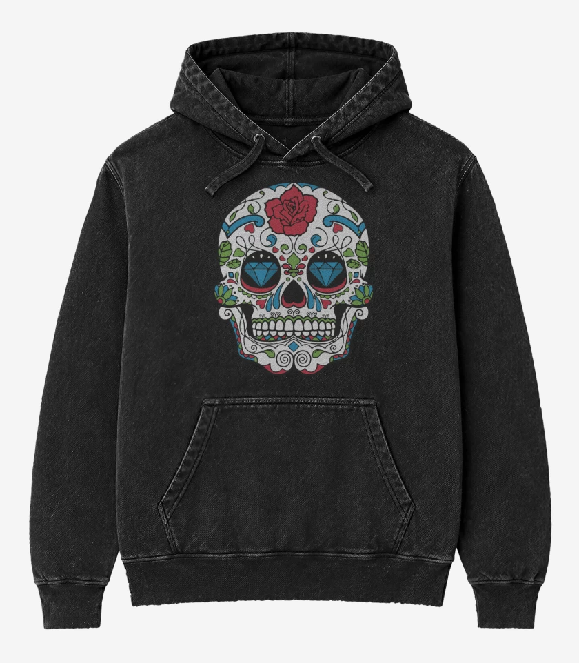 Poleron Canguro Acid Wash Negro de Calaca