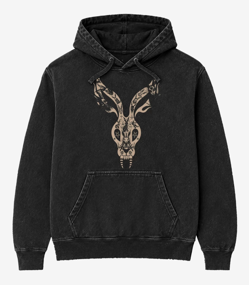 Poleron Canguro Acid Wash Negro de Mr Bungle Satanic Rabbit
