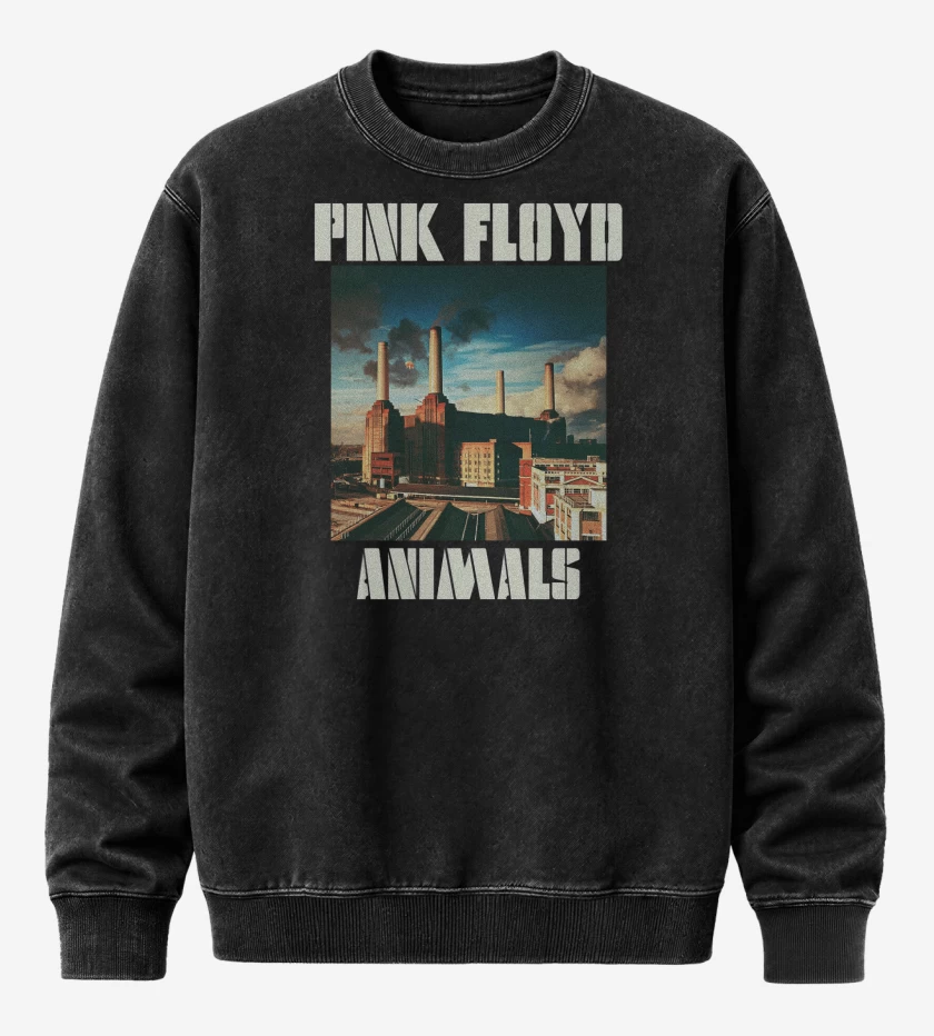 Poleron Polo Acid Wash Negro de Pink Floyd Animals