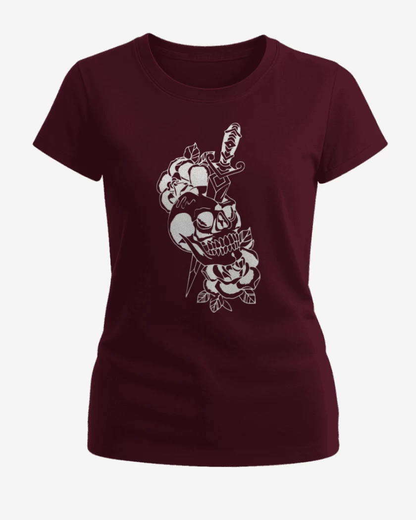 Polera de Mujer Burdeo de Dagger skull