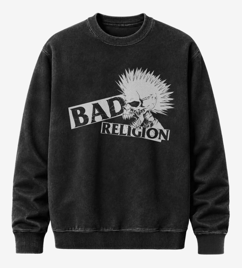 Poleron Polo Acid Wash Negro de Bad Religion Punk