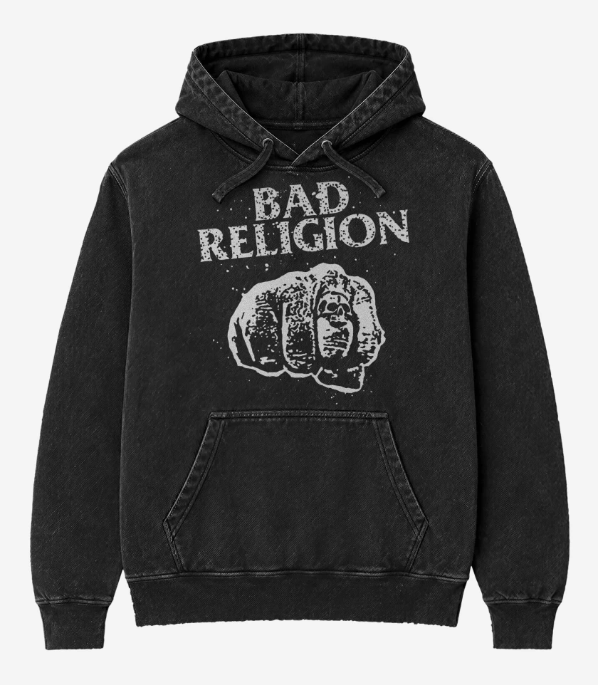 Poleron Canguro Acid Wash Negro de Bad Religion Fist