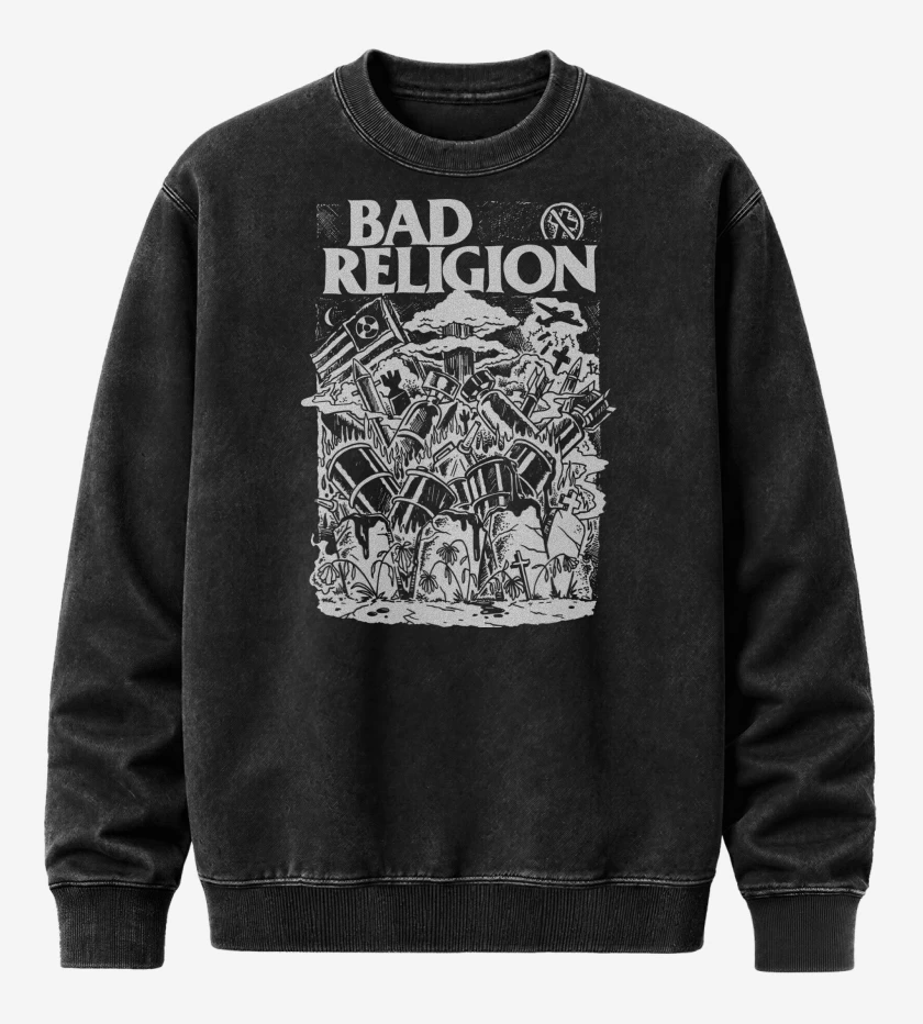 Poleron Polo Acid Wash Negro de Bad Religion Nuclear Garden