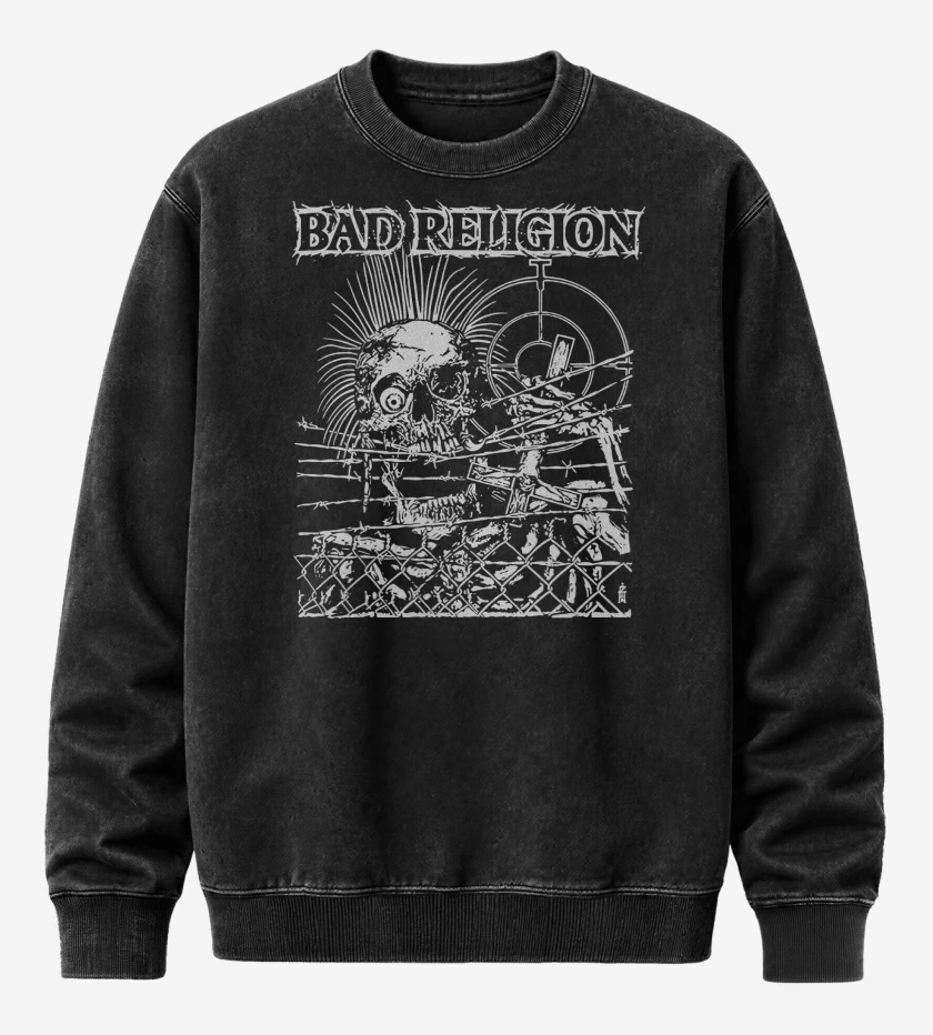 Poleron Polo Acid Wash Negro de Bad Religion Calavera