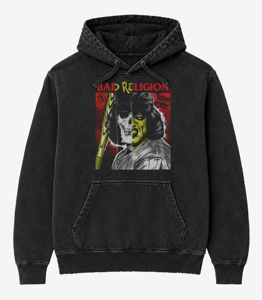 Poleron Canguro Acid Wash Negro de Bad Religion The Warriors
