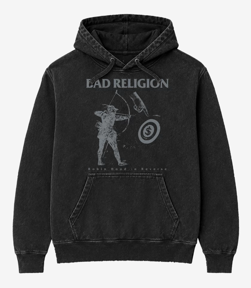 Poleron Canguro Acid Wash Negro de Bad Religion Robin Hood 