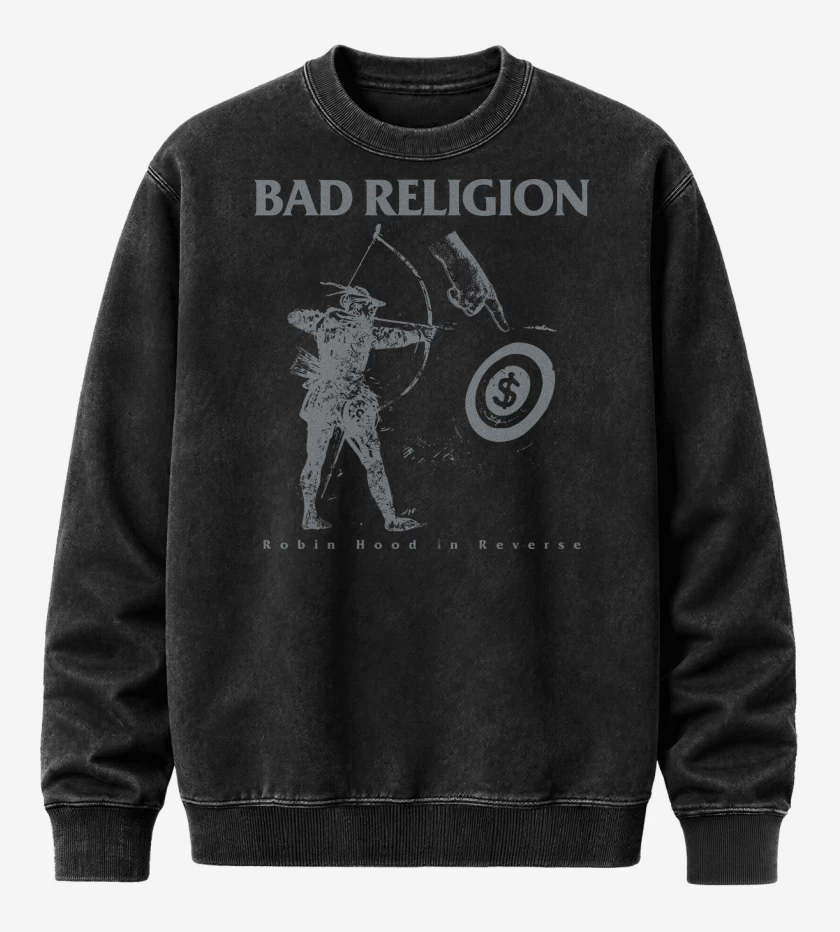 Poleron Polo Acid Wash Negro de Bad Religion Robin Hood 