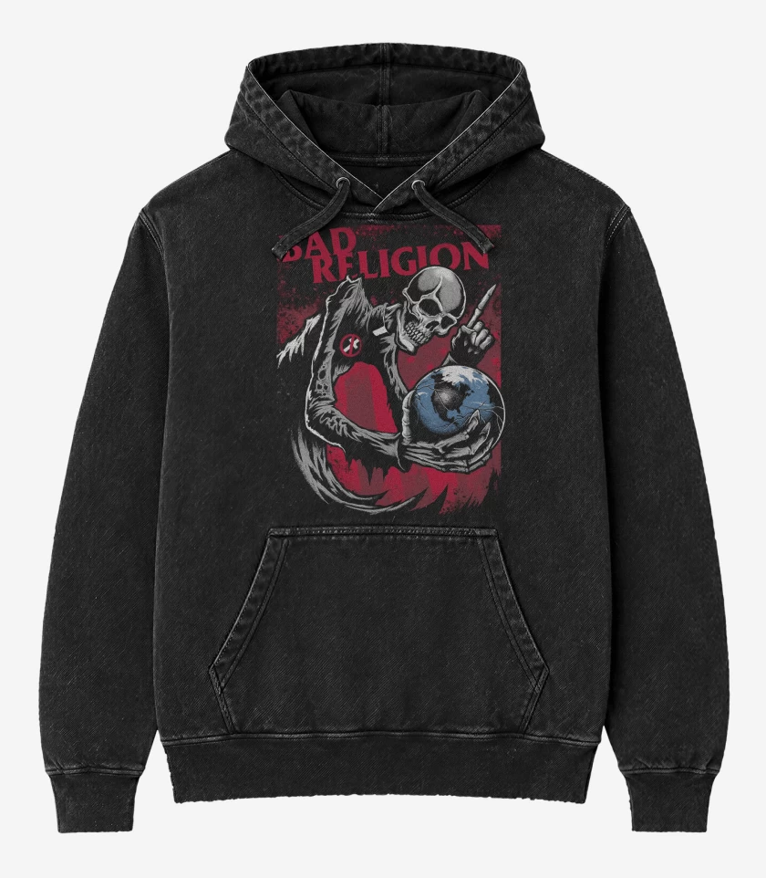 Poleron Canguro Acid Wash Negro de Bad Religion True