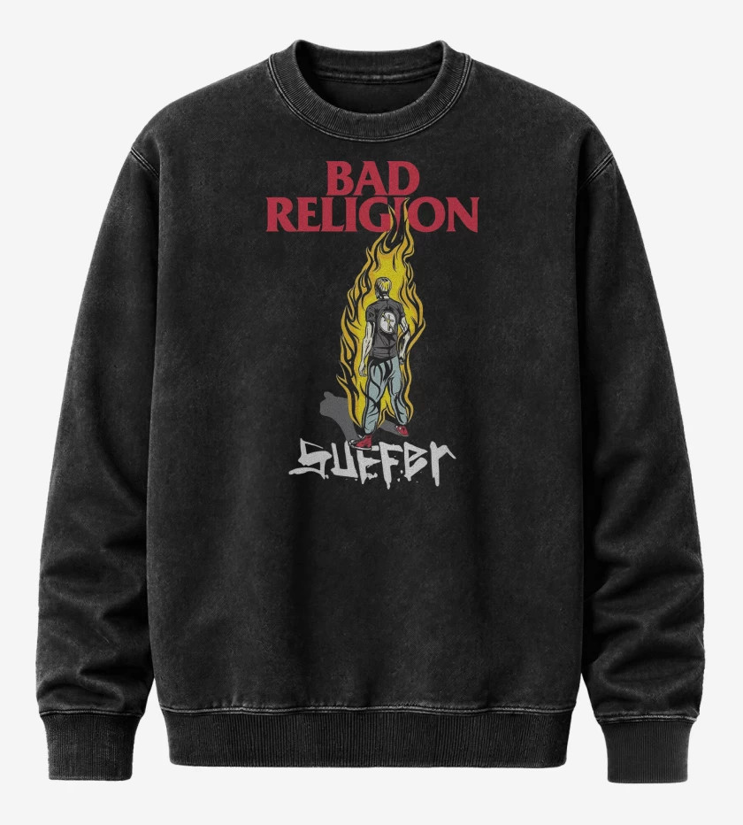 Poleron Polo Acid Wash Negro de Bad Religion Suffer Kid v1